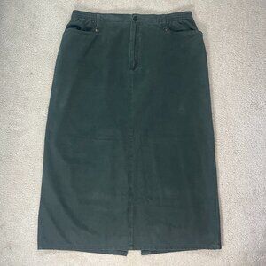 Midi Denim Skirt Retro 100% Cotton Elastic Waist Olive Green Blassport Size 18
